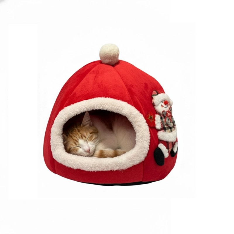 CAMA MASCOTA NIDO MUÑECO DE NIEVE COLOR ROJO - 2