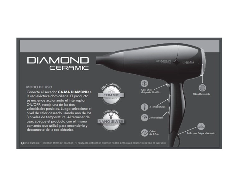 SECADOR DE CABELLO DIAMOND CERAMIC STD 220 GAMA - 3