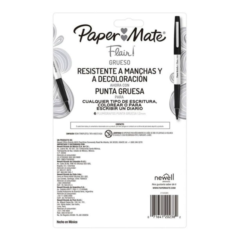PACK 3 MARCADORES PAPER MATE FLAIR BOLD TIP X 6 PUNTA GRUESA - 3