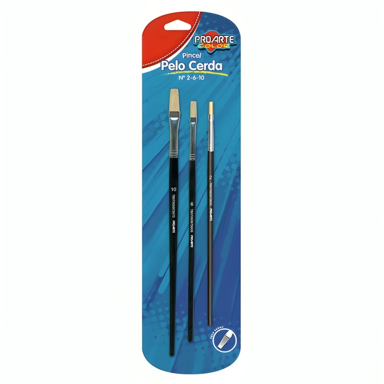 PACK 3 SET 3 PINCELES PELO CERDA PLANO N° 2-6-10 – PROARTE - 3