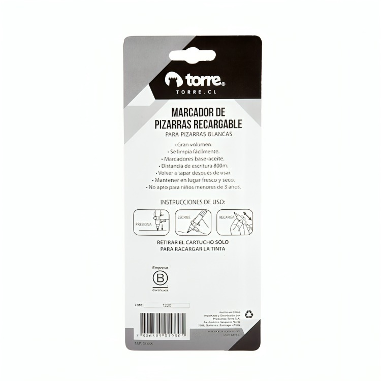 PACK 3 MARCADOR DE PIZARRA RECARGABLE / AZUL – TORRE - 3