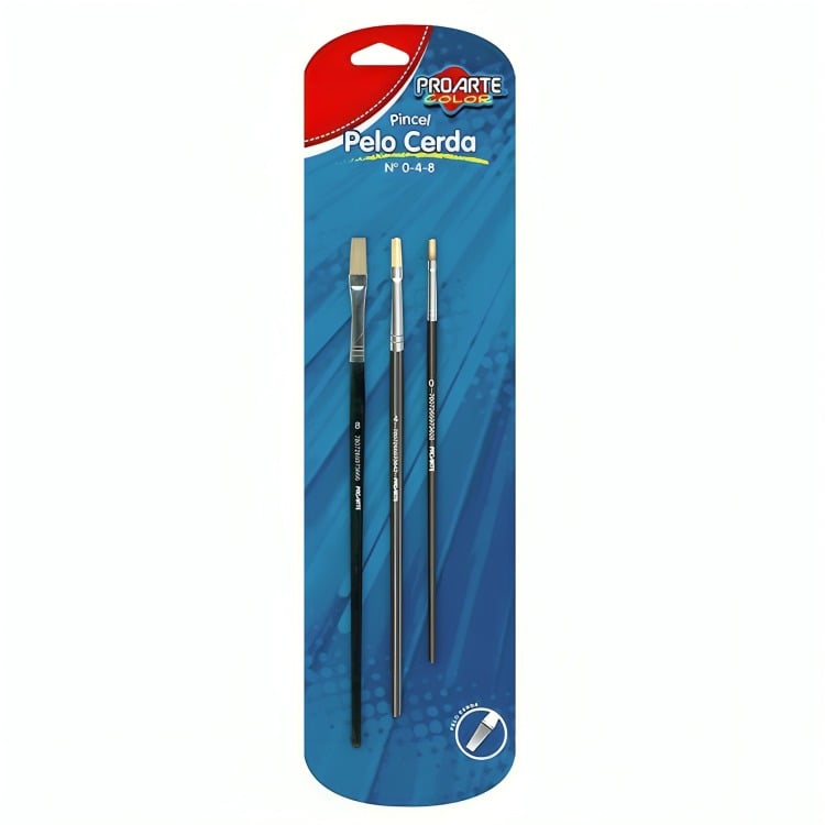 PACK 3 SET 3 PINCELES PELO CERDA PLANO N° 0-4-8 – PROARTE - 1