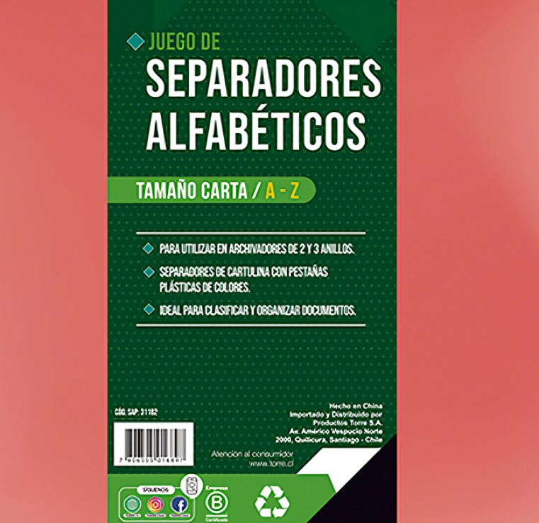 PACK 3 SEPARADOR CARTA CARTULINA A A Z – TORRE - 2