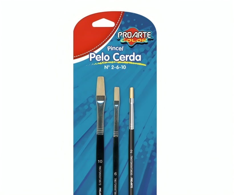 PACK 3 SET 3 PINCELES PELO CERDA PLANO N° 2-6-10 - 3