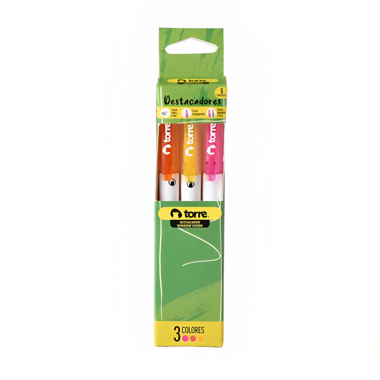 PACK 3 DESTACADORES PUNTA BISELADA WINDOW VISION 3 UND. MIX COLORES – TORRE - 3
