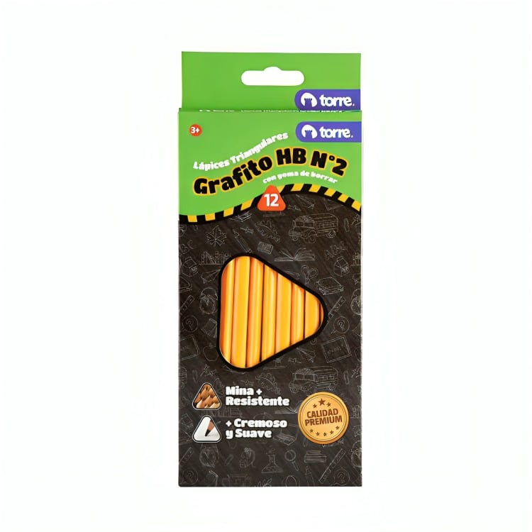 PACK 3 LAPICES GRAFITO TRIANGULAR HB N°2 12 UNID. CON GOMA – TORRE - 2