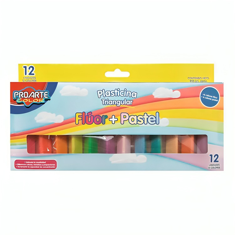 PACK 3 PLASTICINA PASTEL + FLUOR 12 COLORES TRIANGULAR – PROARTE - 3