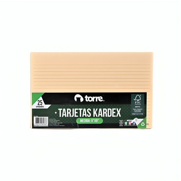 PACK 3 TARJETAS KARDEX 5″X8″CM. 25 UNID. – TORRE - 1