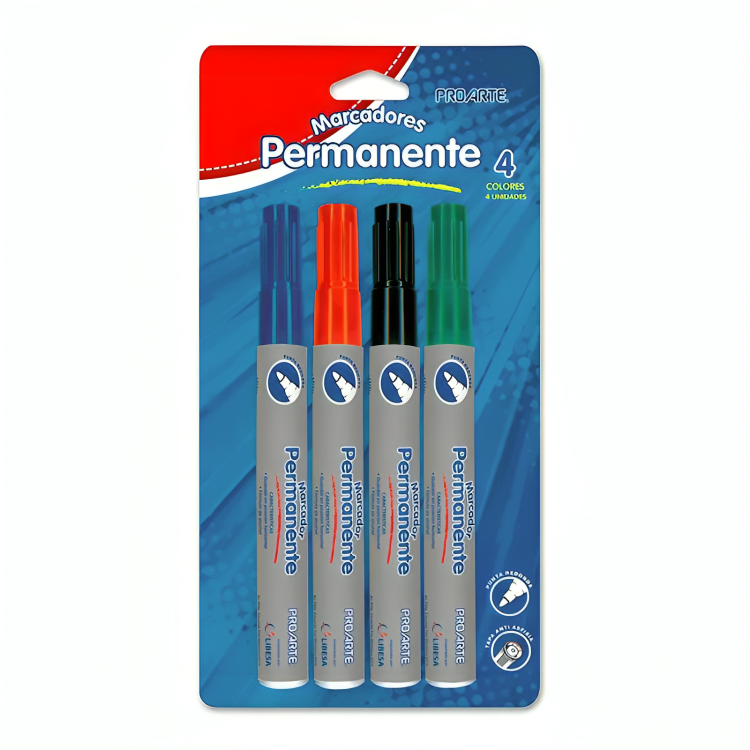 PACK 2 DE SET 4 PLUMONES PERMANENTE / NEGRO AZUL ROJO VERDE – PROARTE - 1