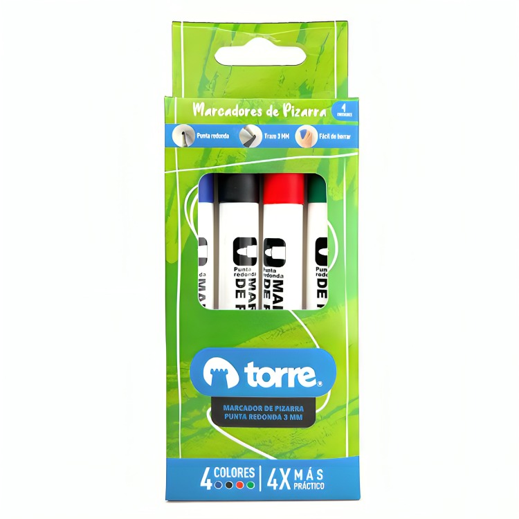 PACK 2 BLISTER MARCADORES DE PIZARRA PUNTA REDONDA 4 COLORES – TORRE - 2