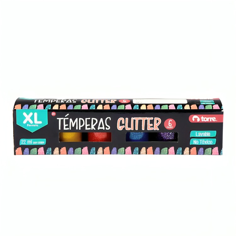 PACK 2 TE MPERAS 6 COLORES GLITTER – TORRE - 2