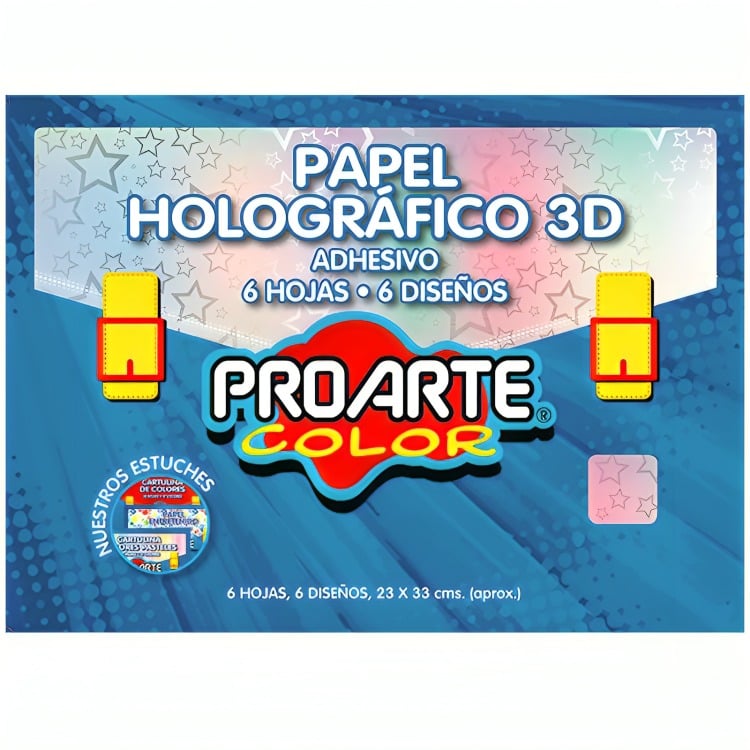 PACK 2 ESTUCHE PAPEL HOLOGRAFICO ADHESIVO 6 COLORES – PROARTE - 1