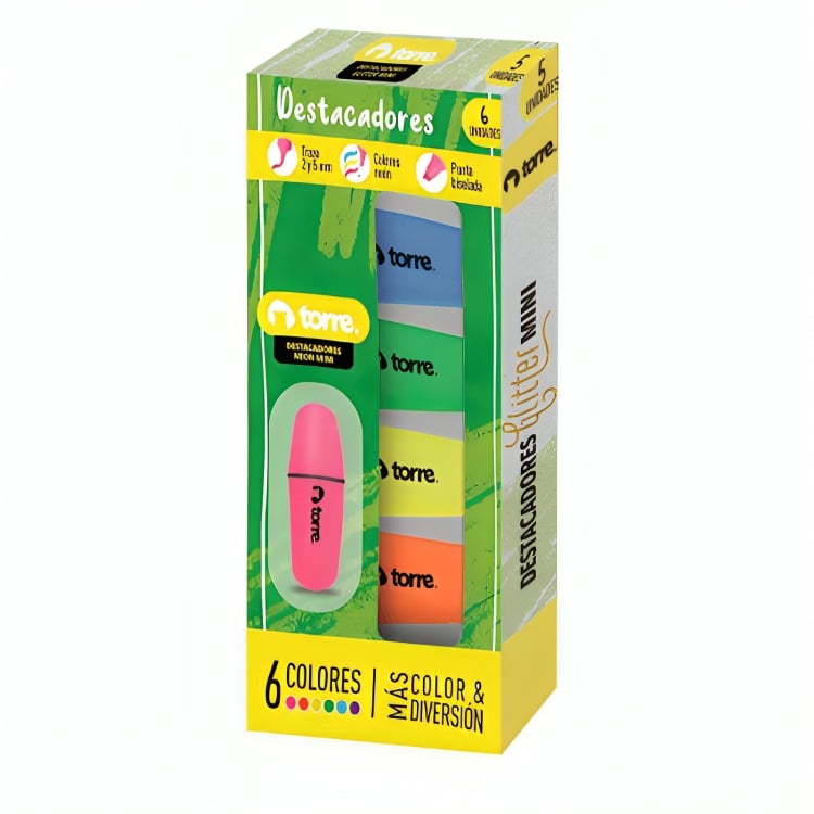 PACK 2 BLISTER DESTACADORES 6 COLORES NEON MINI – TORRE - 2