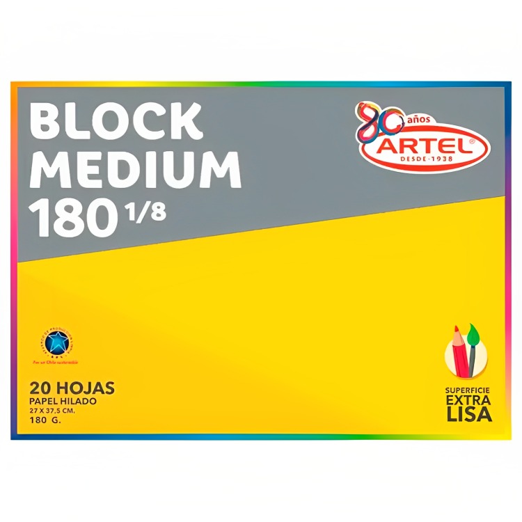 PACK 2 BLOCK DE DIBUJO MEDIUM 180 1/8 20 HOJAS – ARTEL - 1