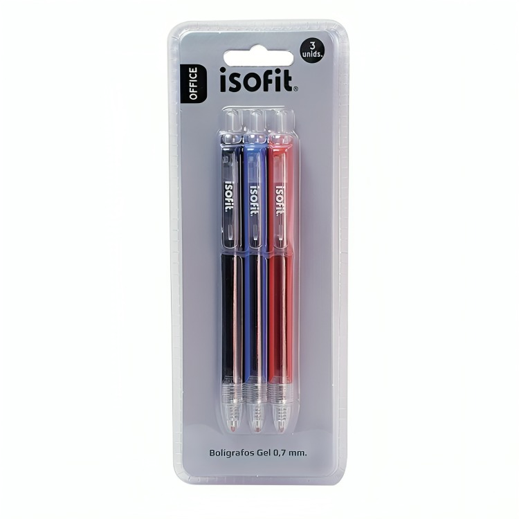 PACK 2 BOLIGRAFOS GEL 0,7 MM NEG/AZU/ROJ – ISOFIT - 1