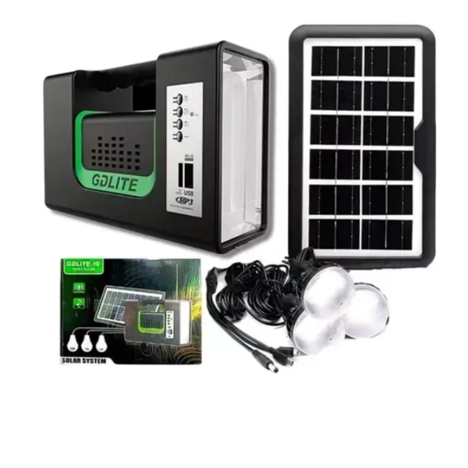 KIT EMERGENCIA CAMPING SOLAR 3 AMPOLLETAS LINTERNA+RADIO MP3 - 4