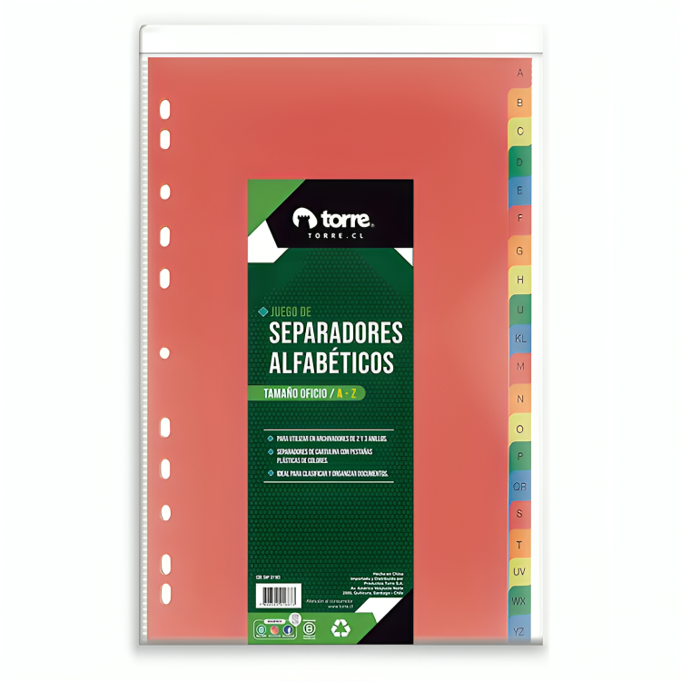 PACK 2 SEPARADOR OFICIO CARTULINA A A Z – TORRE - 1