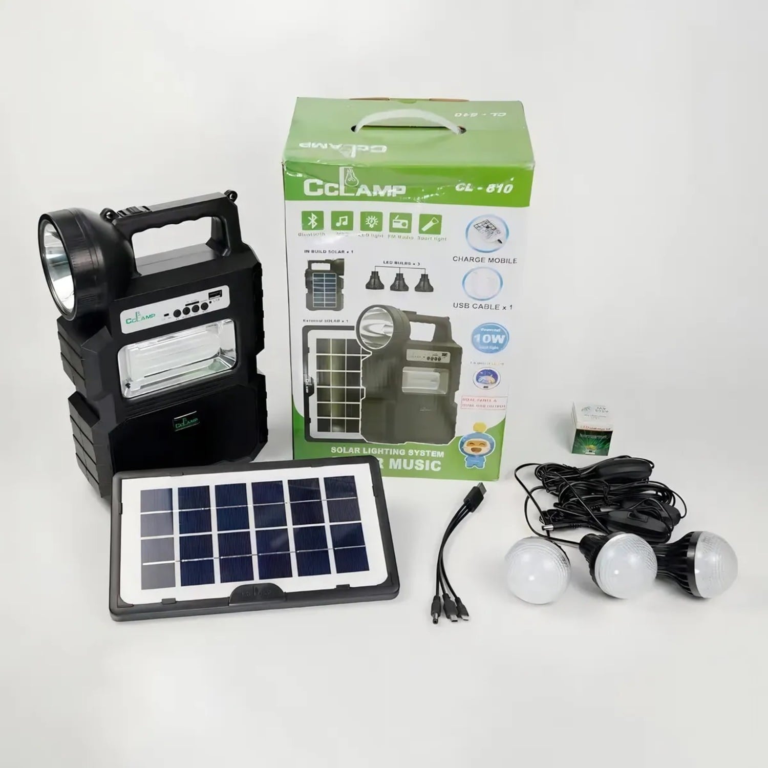 KIT LAMPARA SOLAR DE CAMPING USB + RADIO + BLUETOOTH COLOR NEGRO - 7