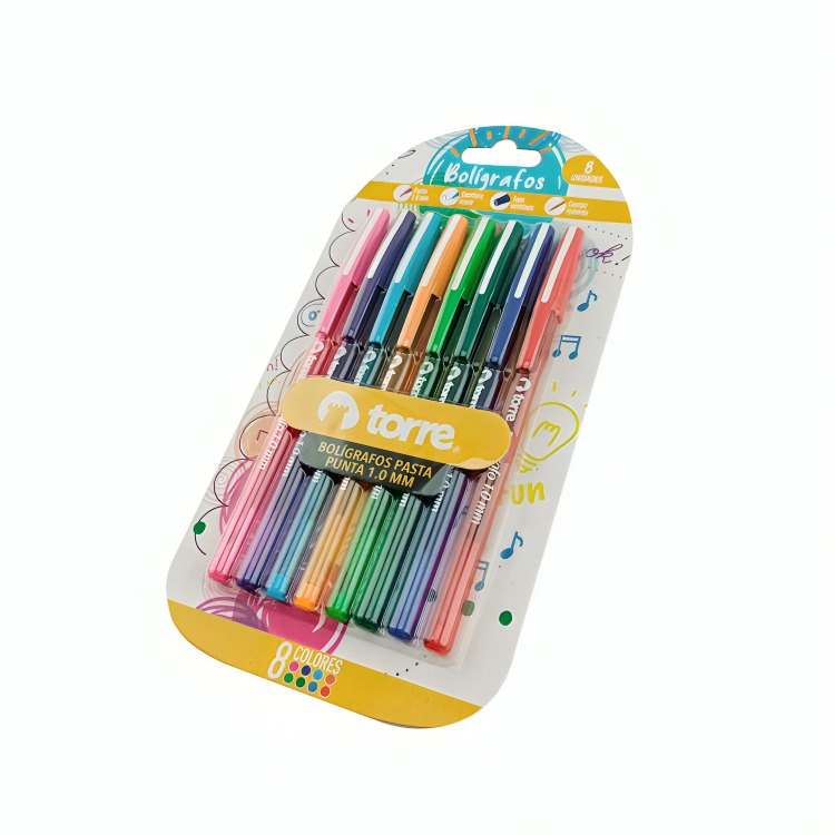 PACK 2 DE SET 8 BOLIGRAFOS 1.0MM COLOR FUN BLISTER – TORRE - 2