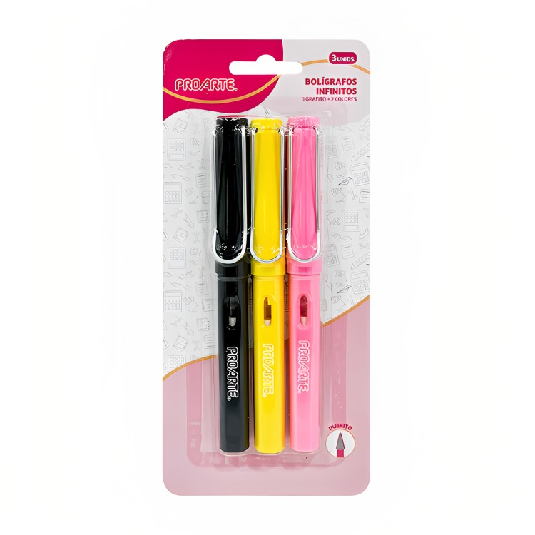 PACK 2 SET BOLIGRAFOS INFINITOS 1 GRAFITO + 2 COLORES – PROARTE - 1