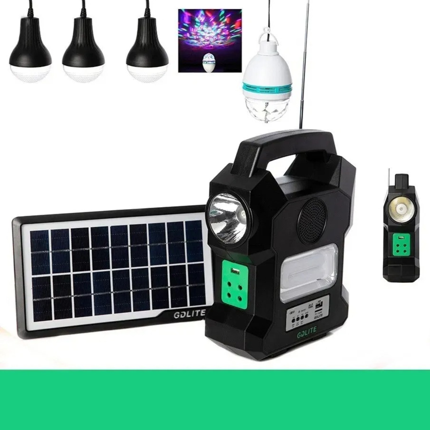 LINTERNA KIT SOLAR PORTATIL CAMPING GDLITE MP3 USB GD-1000A LINTERNA - 2