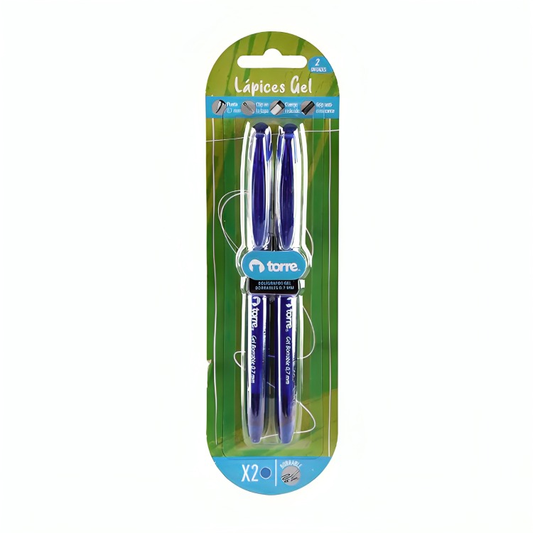 PACK 2 BOLIGRAFO GEL BORRABLE 2 UNIDADES COLOR AZUL BLISTER – TORRE - 2