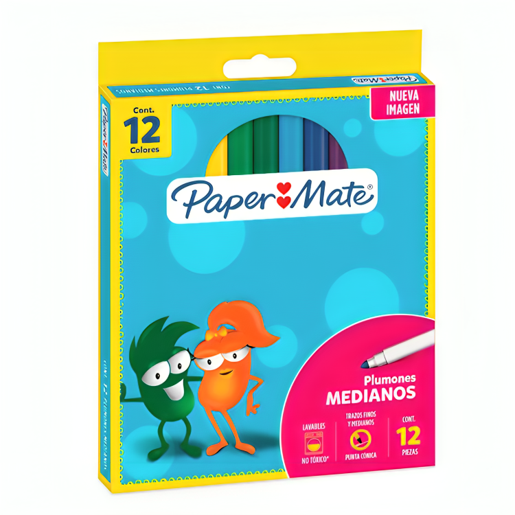PACK 2 DE SET PLUMONES/MARCADORES UNIPUNTA CONICA 12 COLORES – PAPER MATE - 2
