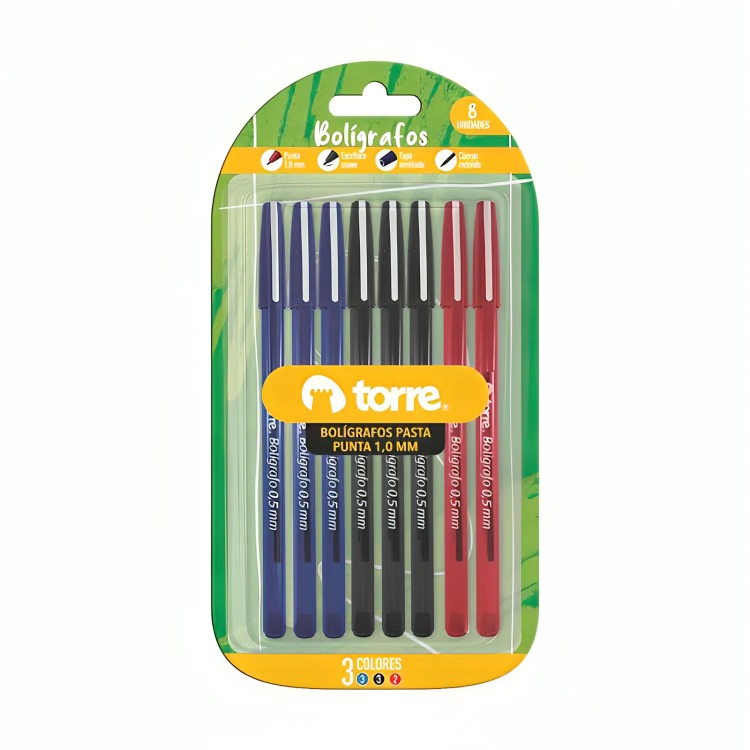 PACK 2  DE SET 8 BOLIGRAFOS 1.0MM 3A 3N 2R – TORRE - 2