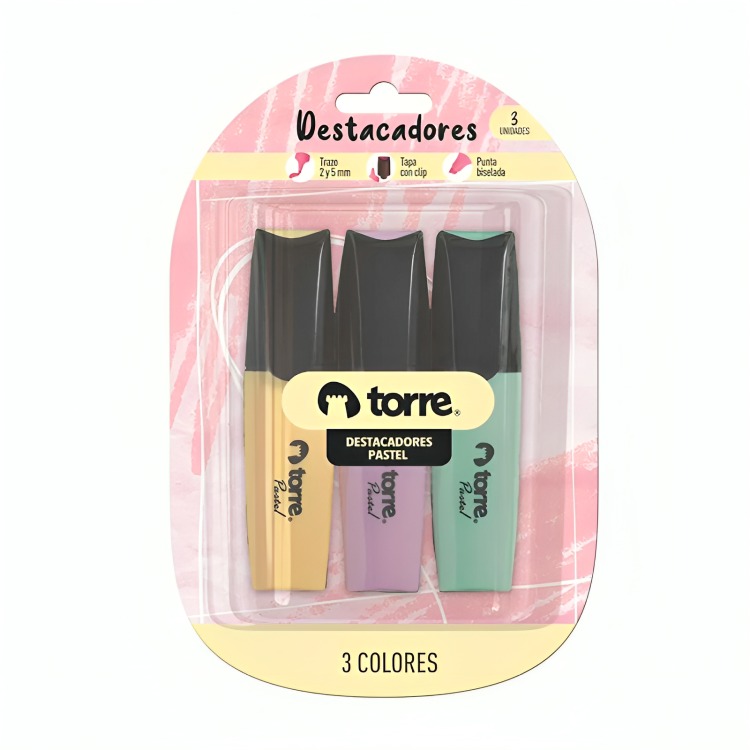 PACK 2 DESTACADORES PASTELES 3 COLORES BLISTER – TORRE - 1