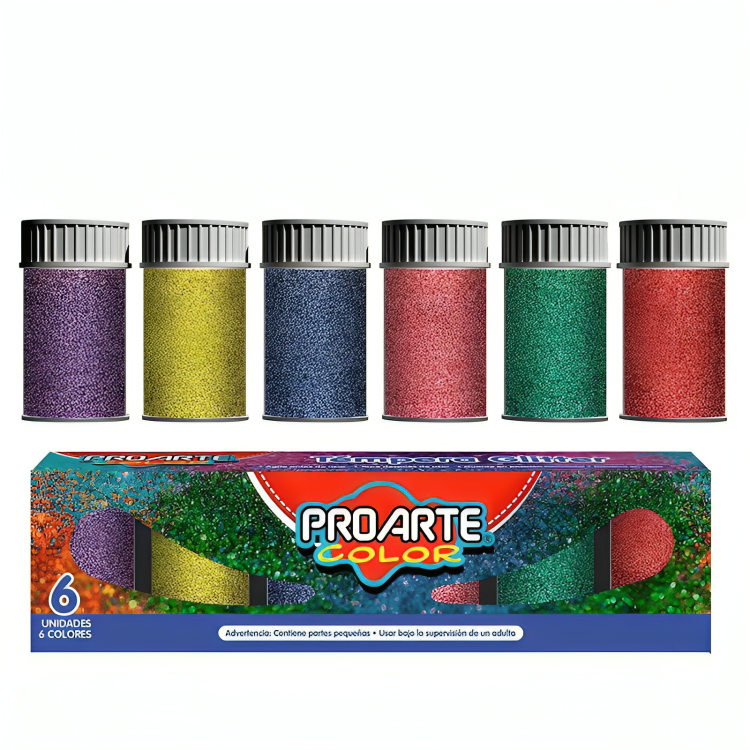 PACK 2 TEMPERAS GLITTER 6 COLORES 15CC – PROARTE - 1