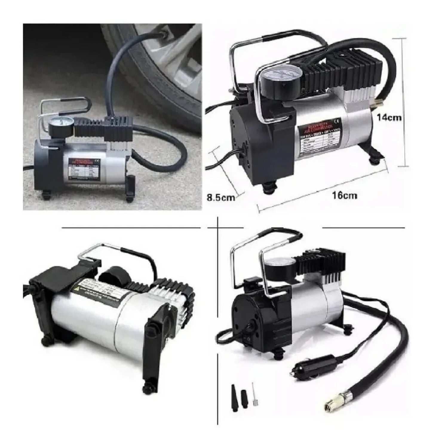 COMPRESOR AUTOMOVIL MOTO 12V 120 PSI 35 L/ MIN. C128 NEGRO - 1