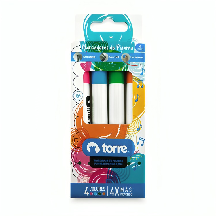BLISTER MARCADORES DE PIZARRA PUNTA REDONDA 4 COLORES FANCY – TORRE - 2