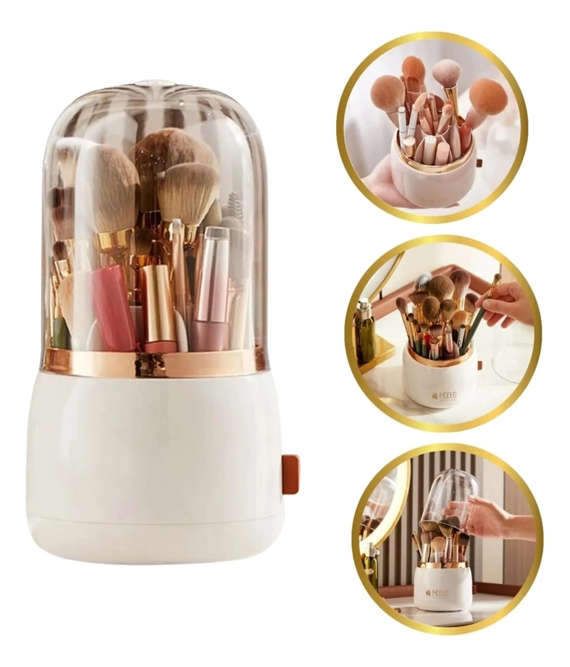 ORGANIZADOR PORTATIL PARA BROCHAS DE MAQUILLAJE, GIRATORIO 360 GRADOS. - 1