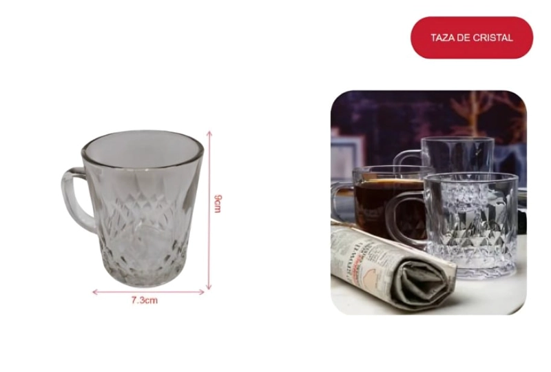 SET 6 TAZA DE VIDRIO TEXTURIZADA CON ASA PARA CAFE  O TE - 1