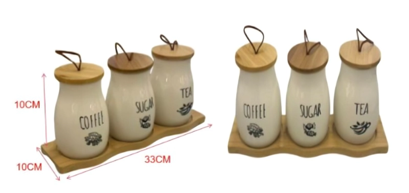 SET ESPECIERO 3 PIEZAS CON BASE TARROS PARA CAFE  AZUCAR Y TE - 2