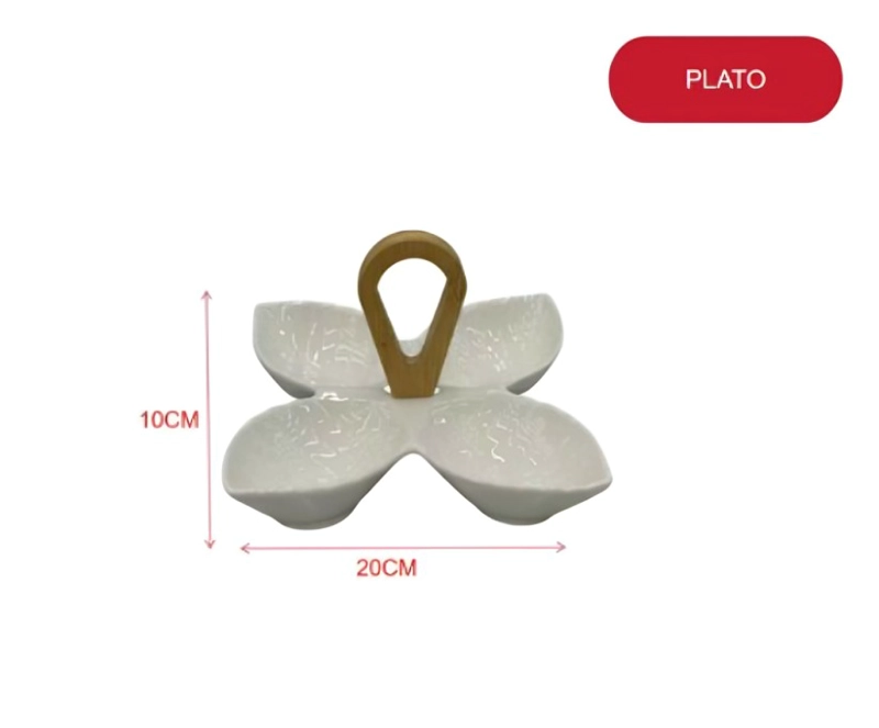 PLATO SERVIDOR CON DIVISIONES Y MANGO | BANDEJA PARA SNACKS Y APERITIVOS - 2
