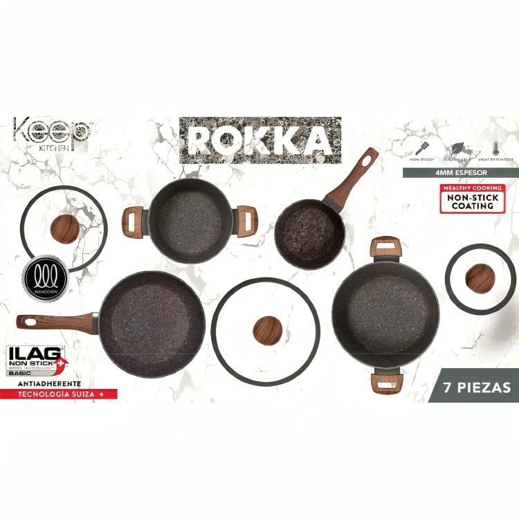 BATERIA DE COCINA ANTIADHERENTE 7 PIEZAS ROKKA KEEP - 2
