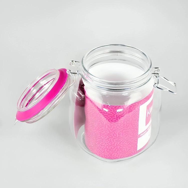 FRASCO CONTENEDOR HERMETICO DE VIDRIO GRANDE 1000ML KEEP ROSA - 2