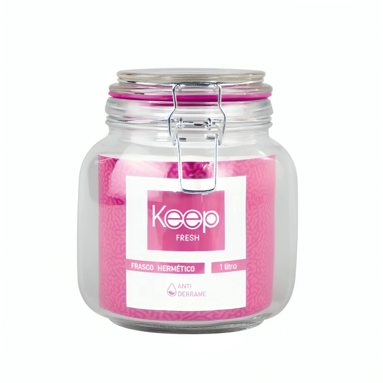 FRASCO CONTENEDOR HERMETICO DE VIDRIO GRANDE 1000ML KEEP ROSA - 3