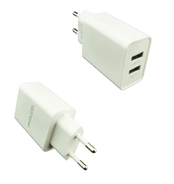 GENÉRICO CARGADOR USB DOBLE PHILCO Y CABLE TYPE-C 2.1 AMP MOD.R2109 CARGA RAPIDA