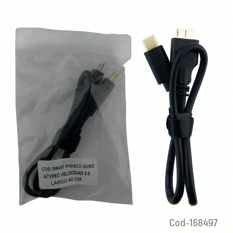 CABLE TYPE-C A DISCO DURO NEGRO VELOCIDAD 3.0 LARGO 40 CM - 2
