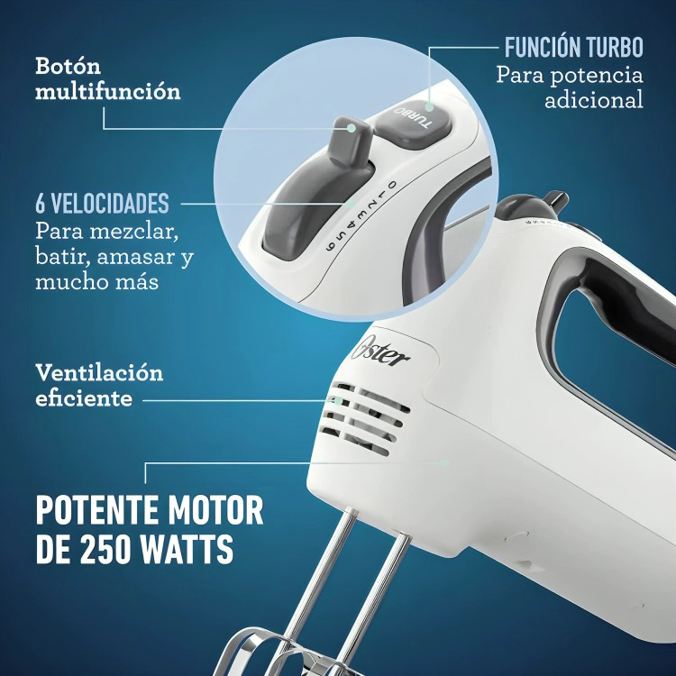 BATIDORA DE MANO 6 VELOCIDADES Y FUNCION TURBO OSTER®  FPSTHM3532 - 3