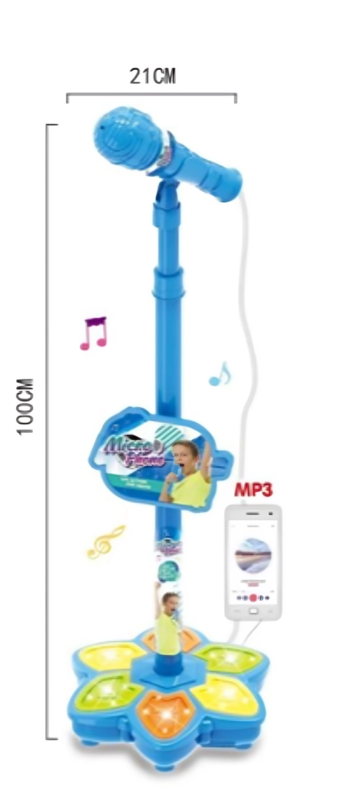 MICROFONO INFANTIL CON PEDESTAL Y CONEXION MP3 AZUL - 1