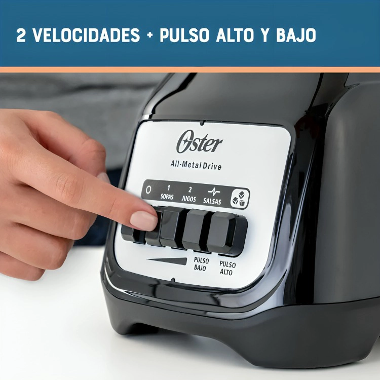 LICUADORA OSTER®  2 VELOCIDADES + PULSO, VASO DE VIDRIO 1500 ML, 800 W, NEGRO BLSTKAG-BP - 1