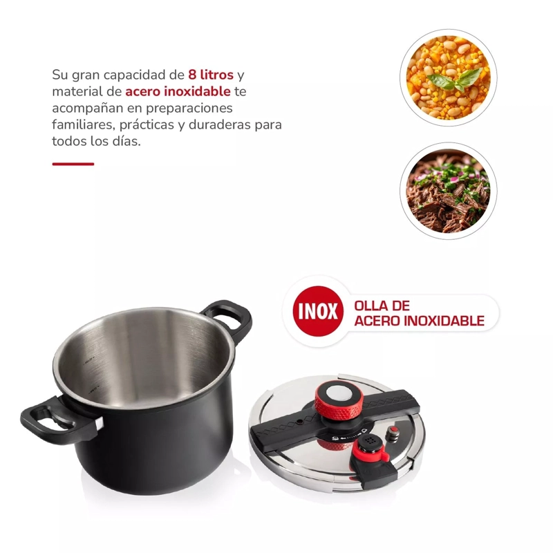 OLLA A PRESION 8L TH-MOP08N DE ACERO INOXIDABLE NEGRO - 2