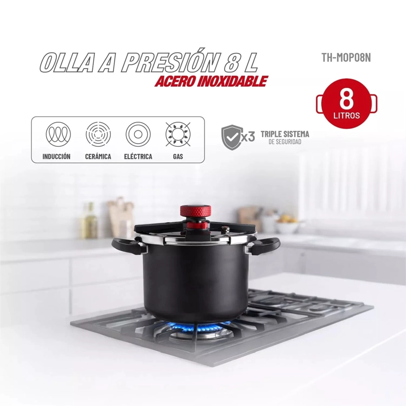 OLLA A PRESION 8L TH-MOP08N DE ACERO INOXIDABLE NEGRO - 4