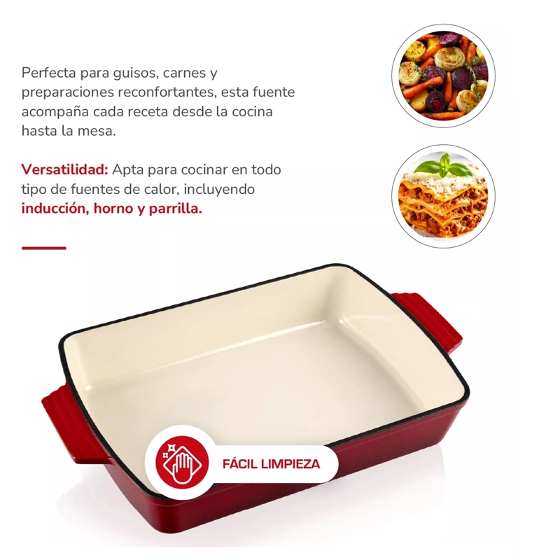 BANDEJA RECTANGULAR TH-MFU39R HIERRO FUNDIDO ESMALTADO ROJO - 3