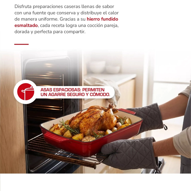 BANDEJA RECTANGULAR TH-MFU39R HIERRO FUNDIDO ESMALTADO ROJO - 5