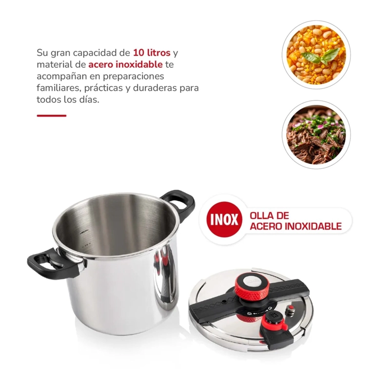 OLLA A PRESION 10L TH-MOP10I DE ACERO INOXIDABLE PLATEADO - 3