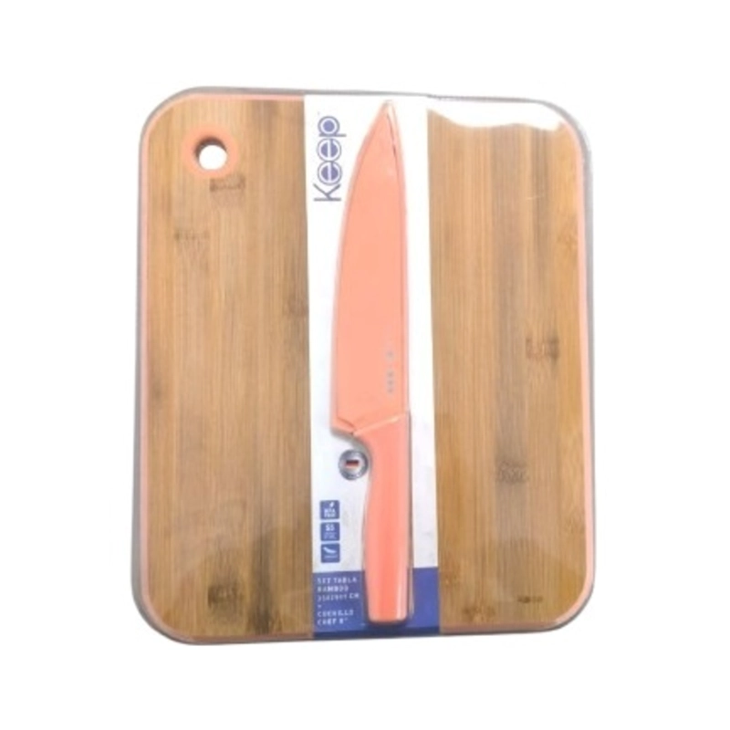 SET TABLA BAMBOO 35 CM + CUCHILLO 20 CM KEEP ROSADO - 2